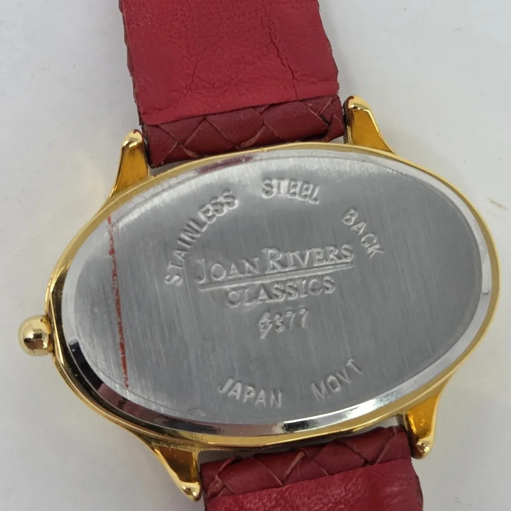 Joan Rivers Watch Women Gold Tone Red Basket Weave‎ Leather Band New Battery 9